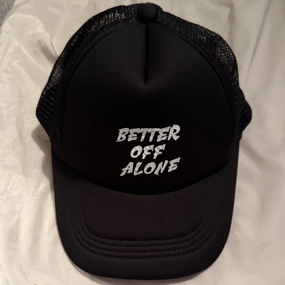 Chic Black Trucker Hat with Bold White Text